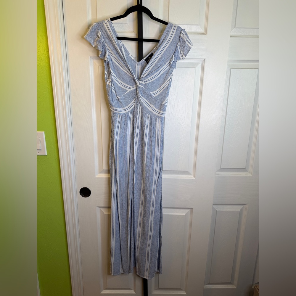 Angie Blue and White Striped Twist-Front Maxi Dress